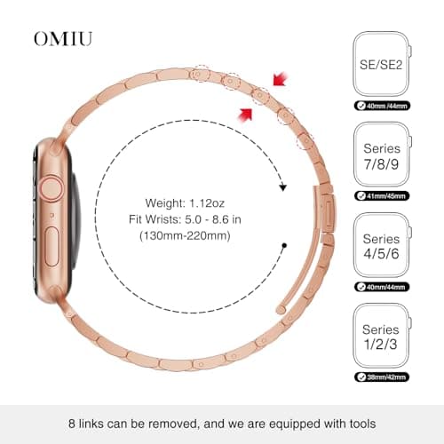 Thin Bands Compatible with Apple Watch 40mm 38mm 41mm 42mm (Series 10 11), Stainless Steel Metal Replacement Adjustable Wristband Strap for iWatch Ultra3/2/1 SE1/2/3 Series 9/8/7/6/5/4/3/2/1 Women
