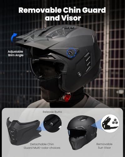 ILM Open Face Motorcycle 3/4 Half Helmet for Men and Women, Vintage Retro Helmet with Visor for Moped ATV Cruiser Scooter DOT Model Z302(Matte Black,Large)