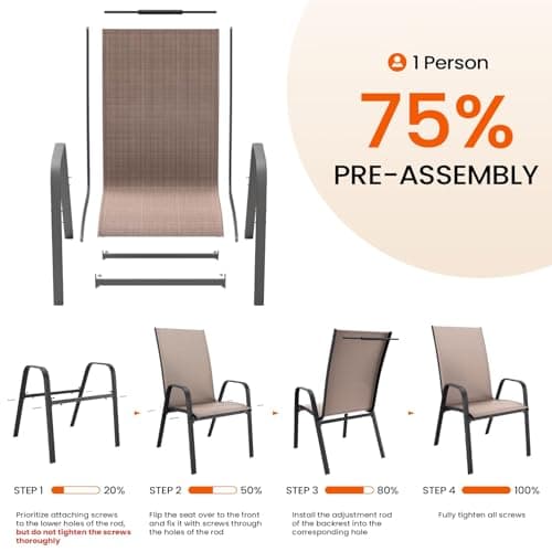 JEAREY Patio Dining Chairs Set of 4, Outdoor Stackable Dining Furniture Set, All Weather Dining Set for Lawn, Garden, Backyard, Poolside, Brown