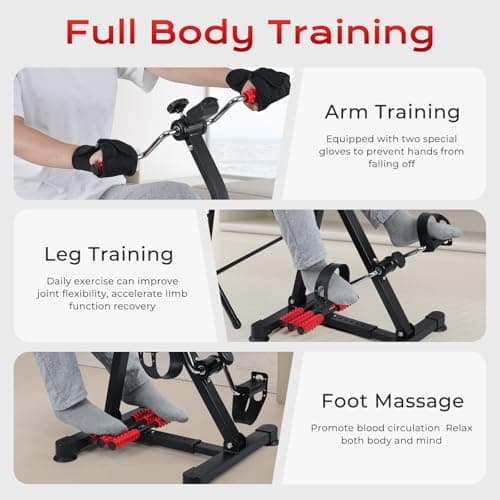 Adjustable Pedal Exerciser Bike for Seniors - Hand Arm Leg and Knee Therapy, Stroke Recovery, Portable Fitness Equipment for Total Body Workout - Great Gift for Elderly Rehab