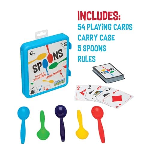 Spoons in a Case, Card Games for Kids - Spoons Game, Fun Family Games for Kids and Adults, Game Night, Travel Games, 3-6 Players, Ages 7+