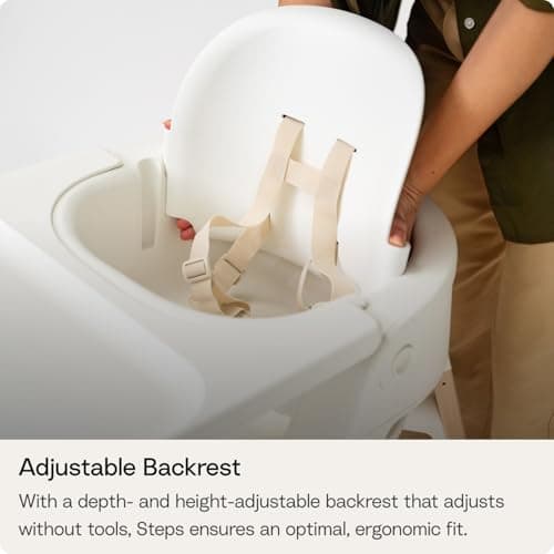 Stokke Steps High Chair for Babies & Children from 6 Months to 10 Years – 2-in-1 Adjustable & Ergonomic Design – Removable Baby Set, Tray & Safety Harness – 18.9 x 24.4 x 34.7 – White/Natural