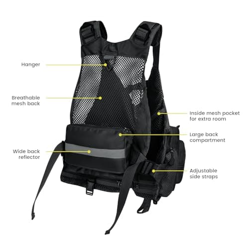 Gonex Fly Fishing Vest for Men Women, Comfortable Adjustable Fishing Vest with Multi-Pockets Reflective Stripes