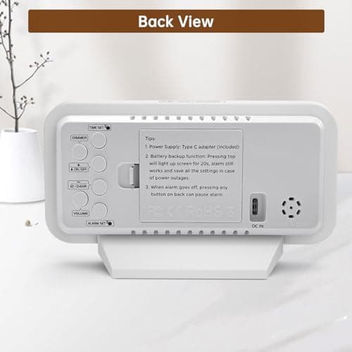 Peakeep Slim Digital Mirror Aesthetic Alarm Clock for Bedrooms Desk Decor, Plug in Electric Big LED Modern Small Clock for Office Living Room, Battery Backup, 6 Dimmers (White)