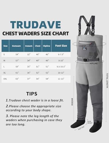 Trudave Fishing Waders, Waterproof Chest Waders for Men & Women, Lightweight Fly Fishing Stockingfoot Waders for Hunting