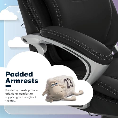 Serta Bryce Executive Office Chair - Ergonomic Computer DeskChair with Lumbar Technology - Adjustable Height - Memory Foam Body Pillows - 360° Swivel Rolling Base - Bonded Leather - Black