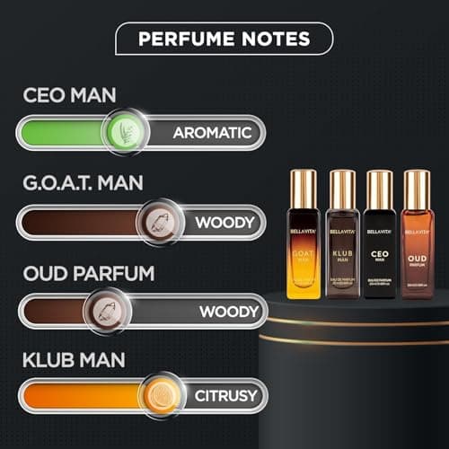 Bella Vita Luxury Long Lasting Perfume Gift Set for Man | 4x20ml | Gifts for Men | Woody, Citrusy, Oud, Premium Fragrance Scent | KLUB, OUD, CEO, G.O.A.T