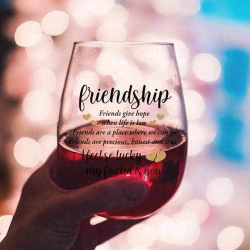 DYJYBMY Friends Give Hope When Life Is Low Friendship Stemless Wine Glass With Gifts Box, Stemless Wine Tumbler, Housewarming Parting Thank You Gifts For Friends Soul Bestie Confidante BBF