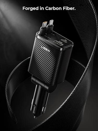 LISEN Retractable Car Charger, 84W Car Charger USB C Fast Charger Adapter, Car Accessories for Men Women, Gifts for Fathers Day for Men Dad Husband, for iPhone 17 16 15 14 13 12 Pro Max, Carbon-Black B0GY4XMHBW