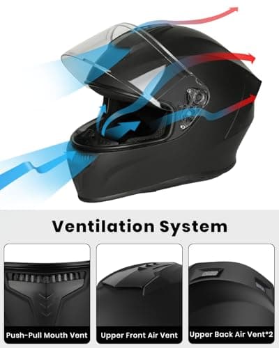 Favoto Full Face Motorcycle Helmet DOT Approved, Cascos Para Motos Snowmobile Dirt Bike Helmet for Adults Men Women, Anti-Fog Film Included, Black, Medium