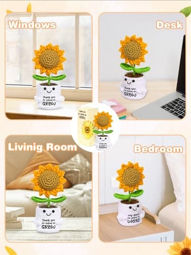 U-Goforst Teacher Appreciation Gifts, Emotional Cheer Thank You Gifts for Women Boss Coworkers Friends, Support Positive Handmade Crochet Sunflower Pot for Birthday Christmas Last Day of School