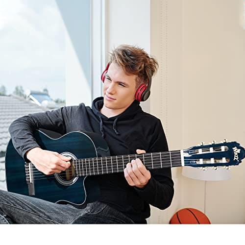 WINZZ AC309CE 39 Inches Cutaway Nylon-string Classical Electric Guitar Build-in Pickup Kit Set Online Lessons, Blue