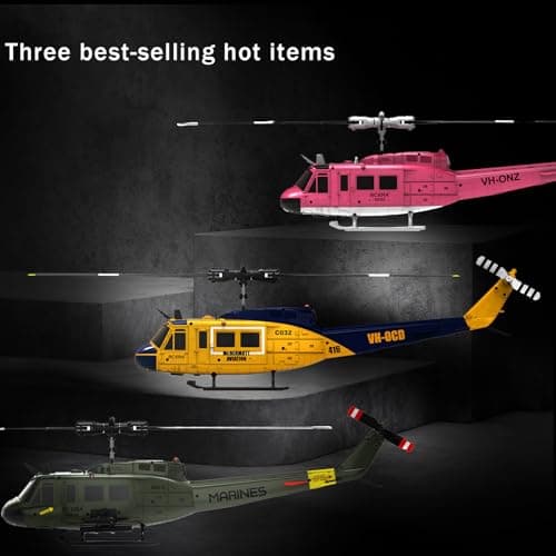 RC ERA C032 UH-1 Huey Helicopter - Remote Control Helicopters for Adult, 1/48 Sacle 2.4G 6CH Gyro Stabilized Aircraft with Altitude Hold & Optical Flow,3D Stunt Drone (Yellow)