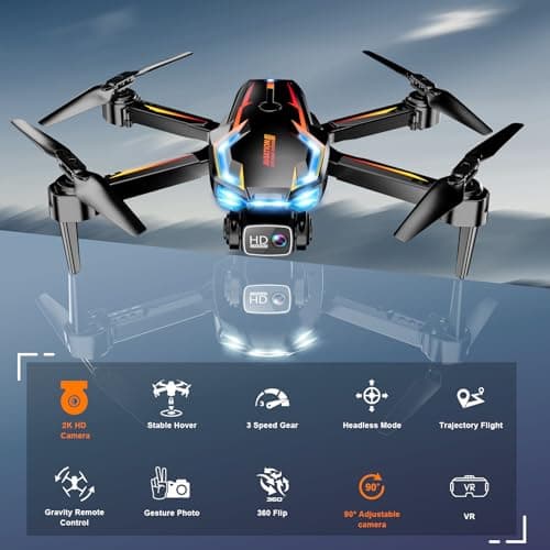 Drone with Camera for Adults, 2K HD FPV Drones with Upgrade Altitude Hold, One-Key Take Off/Landing, Speed Adjustment, Headless Mode, 2 Batteries, Toys Gifts for Teen Boys Girls, Beginner