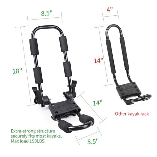Leader Accessories Folding Kayak Rack 4 PCS/Set J Bar Car Roof Rack for Canoe Surf Board SUP On Roof Top Mount on SUV, Car and Truck Crossbar with 4 pcs Tie Down Straps