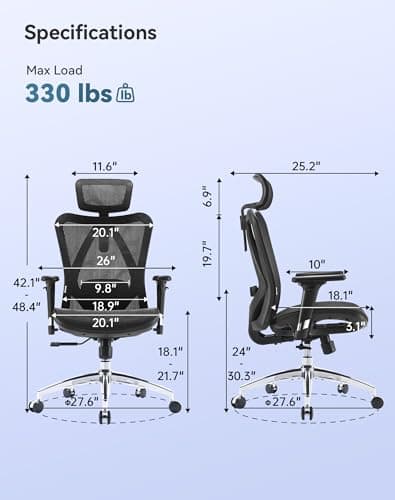 SIHOO M57 Ergonomic Mesh Office Chair, High Back Home Desk Chair with 3D Armrests, Lumbar Support and Adjustable Headrest, Comfortable Computer Chair, Big & Tall Office Chair Hold 330 LBS-Black