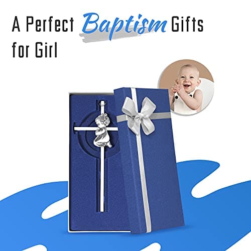 Baby Wall Cross Baptism Gifts for Girl, 7-inch Silver Praying Girls Baptism Crosses for First Holy Communion Christening and Dedication Baptismal Gifts from Godparents