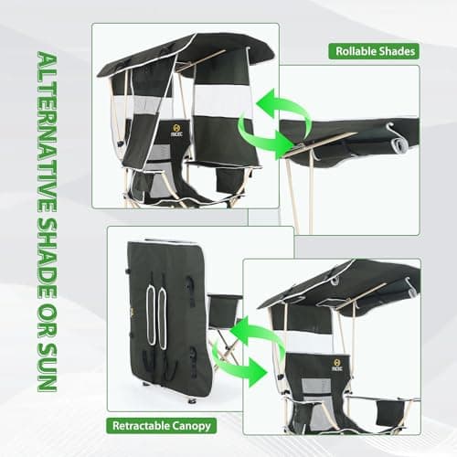 Nice C Chair with Canopy, Umbrella Chairs, Chair with Shades, Sports Chairs, w/Removable Footrest, Cooler Bag, Cup Holder for Camping, Fishing, Sports, Soccer, Beach (1-P Green)