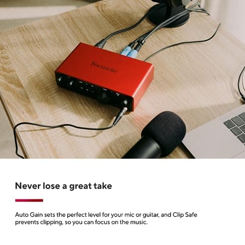 Focusrite Scarlett 2i2 4th Gen USB Audio Interface for Recording, Songwriting, Streaming and Podcasting — High-Fidelity, Studio Quality Recording, and All the Software You Need to Record