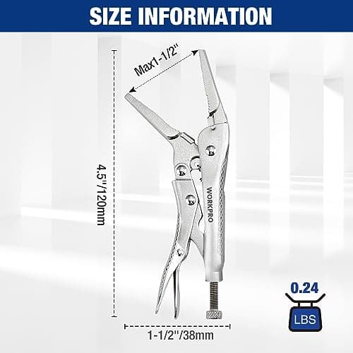 WORKPRO 4-1/2 inch Mini Long Nose Locking Pliers, Chromium-Vanadium Steel Locking Pliers, Locking Adjustable Vise Grips for Clamping Twisting Welding