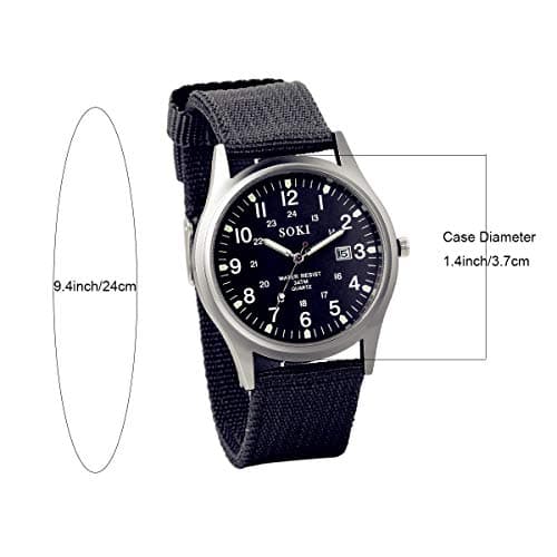Lancardo Simplicity Analog Quartz Watch with Woven Nylon Band Luminous Hand Military Time 24H (Black) for Men