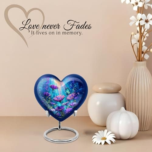 Daisy Bloom Funeral Keepsake for Men & Women - Memorial Gift for Mom & Dad - Urns for Human Remains - Burial Urns for Adult Ashes Husband - Heart Shape - Small Keepsake 3 Inch - Pack of 1 B0FV8W29L6