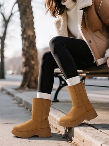 SHIBEVER Women's Snow Boots Winter: Suede Fur Lined Waterproof Anti-Slip Furry Platform Women Ankle Snow Boots