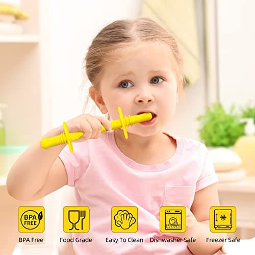 Fu Store Hollow Teether Tube 5PCS Chew Straw Toy for Infant Toddlers Silicone Tubes Teething Toys for Babies 3-12 Months BPA Free/Freezable/Dishwasher and Refrigerator Safe