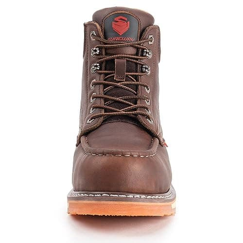 SUREWAY Mens Heavy Duty Soft/Composite/Steel Toe Work Boots for Men-Comfortable,GoodyearWelt,Full Grain Leather,6 in Wedge Moc Toe Construction Boots/Shoes