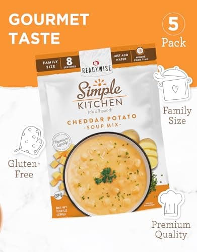 READYWISE - Simple Kitchen, Soup Sampler, Variety Pack, 8 Servings Per Pouch, Soup Mix, Family Size, MRE, Gluten Free, Freeze Dried Food, Ready To Eat Meals, Hiking & Backpacking Food, Soup for Family, Pack of 5