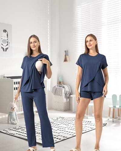 Rnxrbb 3 Piece Postpartum Nursing Pajamas Set Casual Soft Maternity Breastfeeding Pjs Sleepwear Loungewear Clothes Layer