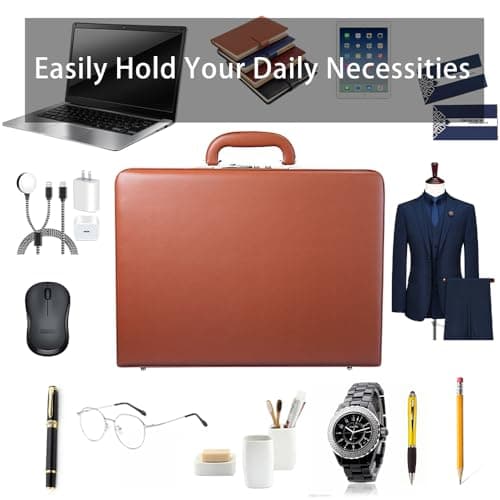Large Business Briefcase for Men - Hard Case PU Leather Attache with Lock ,Expanding Business Briefcase Bag for Professionals