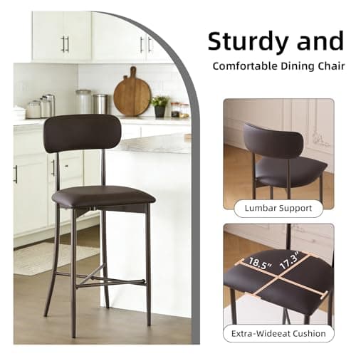 26.3 Inch Counter Height Bar Stools, Modern Counte Stools with Backrest,Counter Height Chairs with Leather Seat, Sturdy Frame and Footrests for Kitchen Island, Dining Room, Counter,Dark Gray