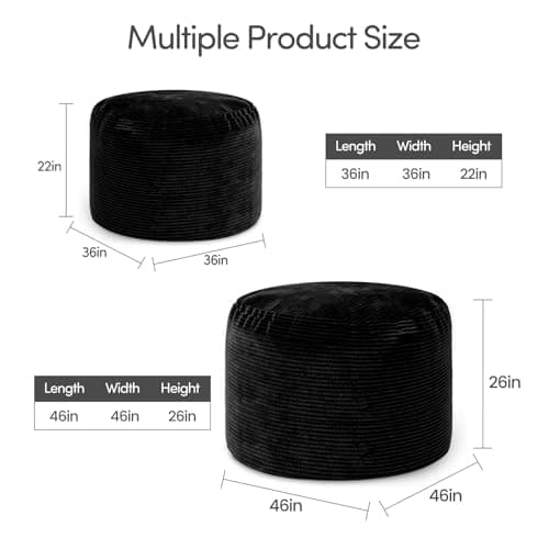 Bean Bag Chairs for Teens, 3FT Bean Bag with Memory Foam Filling, Bean Bag Chairs with Plush Microfiber Removable Cover, Cozy Sofa for Reading, Gaming- Black