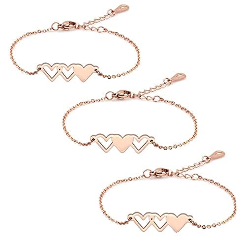 Sunflower Jewellery Friendship Necklace for 3 4 Stainless Steel Heart-Shaped Necklace/Bracelet Three Hearts Composed of Friendship Necklace/Bracelet, Gifts for Friends