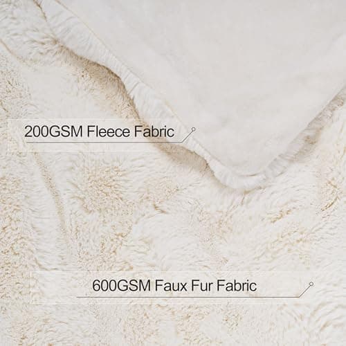 Touchat Luxury Faux Rabbit Fur Throw Blanket for Couch, Super Heavy Warm Cozy Fuzzy Blanket for Sofa Bedroom Living Room, Ultra Soft Fluffy Reversible Plush Blanket for Home Decor Gifts,Cream White