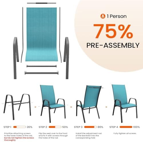 JEAREY Patio Dining Chairs Set of 4, Outdoor Stackable Dining Furniture Set, All Weather Dining Set for Lawn, Garden, Backyard, Poolside, Peacock Blue