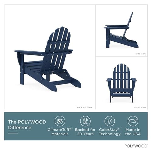 Polywood AD5030NV Classic Folding Adirondack Chair, Navy