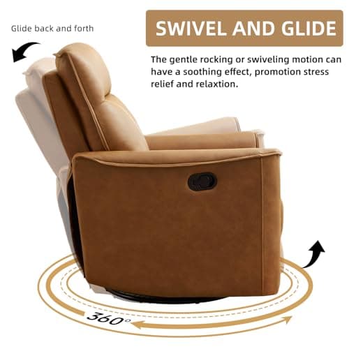 CANMOV Swivel Rocker Recliner, Glider Rocking Chair, Nursing Chairs Swivel Glider Recliners with Soft Backrest, Leathaire Manual Reclining Sofa for Living Room Bedroom Apartment, Brown