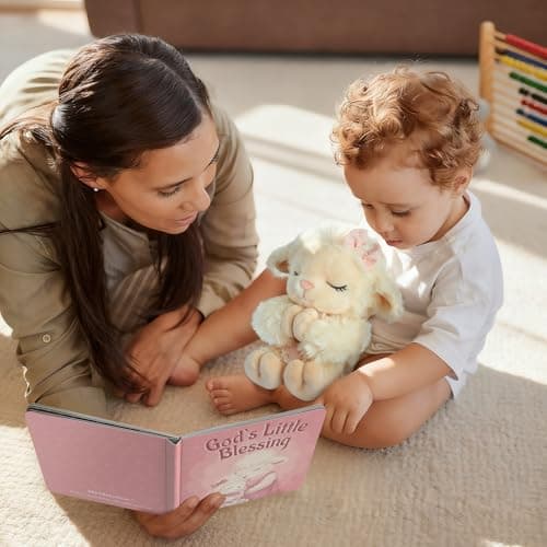Baptism Gifts for Girl, Catholic Christening, Baby Dedication & Baptismal Gift Set for Baby Girls & Kids - with 9" Musical Praying Lamb Plush Toy & God's Little Blessing Book in Keepsake Box