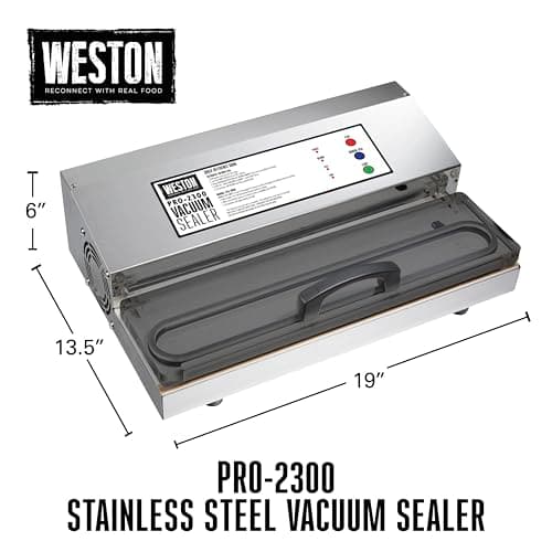 Weston Brands Vacuum Sealer Machine for Food Preservation & Sous Vide, Extra-Wide 5mm Bar for Sealing Bags up to 16" Wide, 935 Watts, Commercial Grade Pro 2300, Stainless Steel (65-0201)