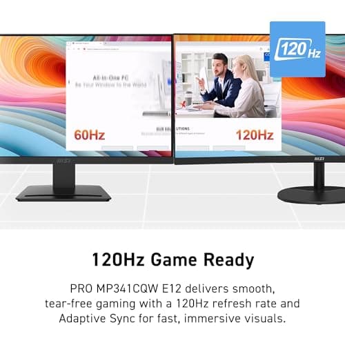 msi PRO MP341CQ E12 34-inch VA 3440 x 1440(UWQHD) Computer Monitor, 120Hz, Adaptive-Sync, HDMI, DisplayPort, VESA Mountable, Speaker, 1ms, Black