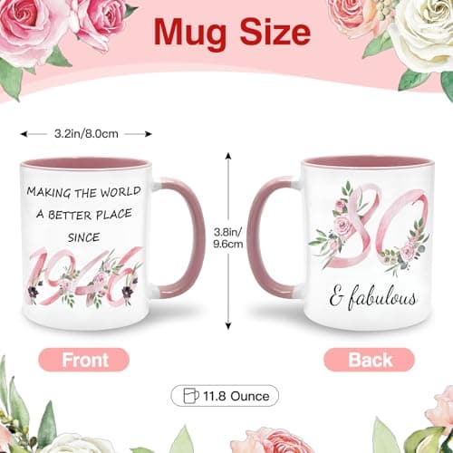 80th Birthday Gifts for Women Her, 1945 Vintage Birthday Coffee Mugs with Silicone Coaster, Fabulous 1945 Gifts Ideas for 80 Years Old Women Mom Sisters Grandma
