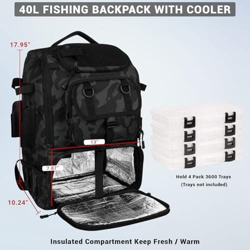 onedayHI Fishing Backpack with Rod Holders,40L Large Water-resistant Fishing Tackle Bag with Cooler,Tackle Box Backpack