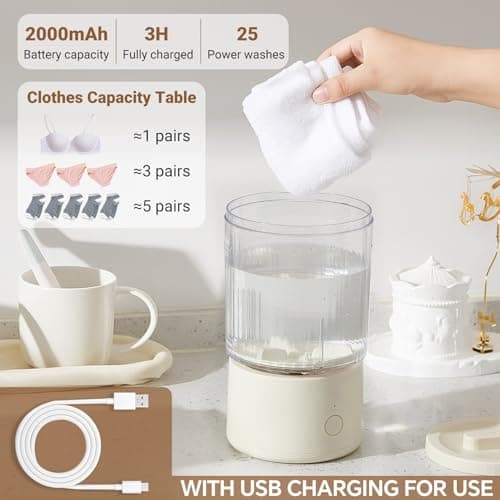 Lounsweer 1.6L Portable Washing Machine Mini Underwear Washer Rechargeable Cordless Foldable USB Charging for Underwear Baby Clothes for Travel Apartment RV