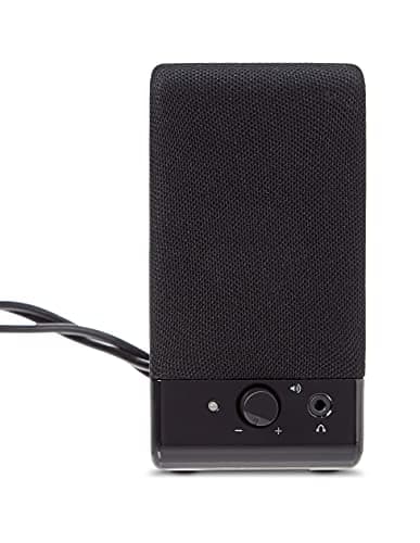 Amazon Basics USB-Powered Computer Speakers with Volume Control for Desktop or Laptop PC, Compact Size, Headphone Jack, Portable, Plug-N-Play, Black