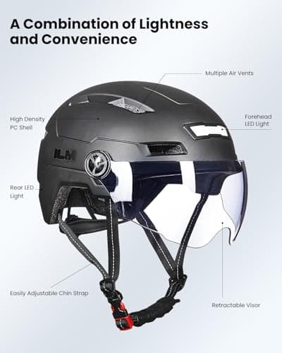 ILM Adult Bike Helmet with USB Rechargeable LED Front and Back Light Mountain&Road Bicycle Helmets for Men Women Removable Goggle Cycling Helmet E3-10L