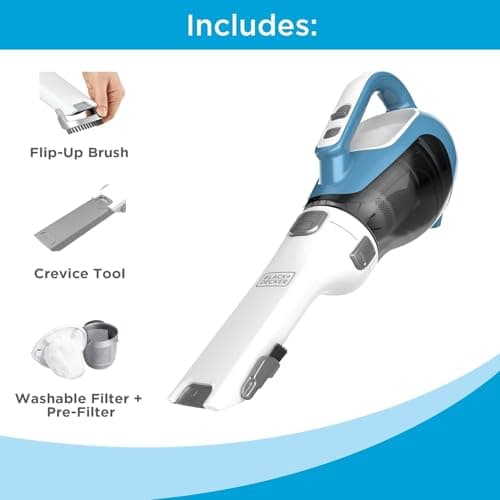 BLACK+DECKER dustbuster AdvancedClean Handheld Vacuum Cordless, Compact Home and Car Vacuum with Crevice Tool ,Rotating Nozzle and Charging Station, Large Dust Bowl (CHV1410L)