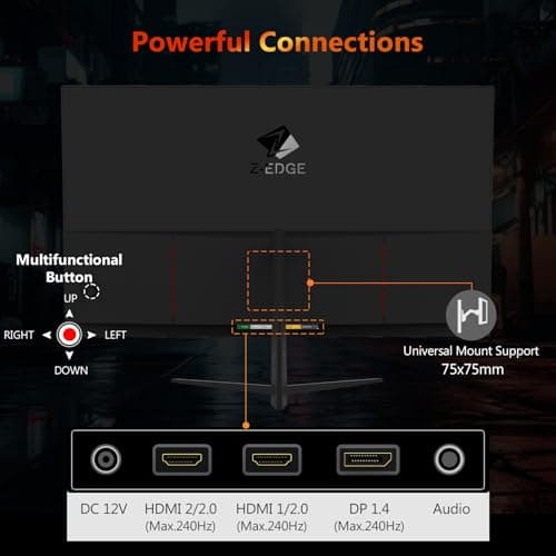 Z-Edge 24.5 inch 240Hz 165Hz 144Hz Gaming Monitor, FHD 1080p, MPRT 1ms, VA Monitor Gaming, 350nits, 16.7M Colors, 5000:1 Contrast, UG25I Frameless Bezel, DP x1, HDMI x2