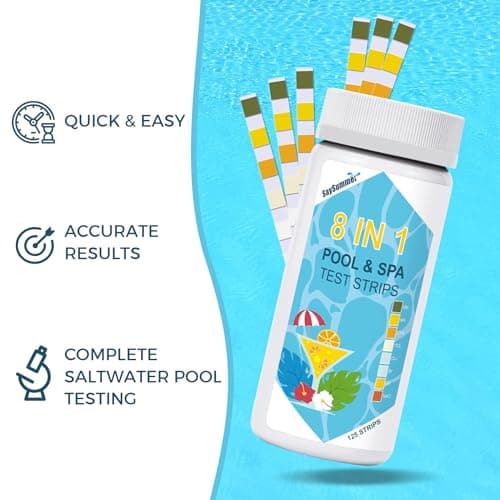 Salt-Water Pool Test Strips Kit: 125 Counts 8-in-1 for Salt Water Pool Testing Kit, Salt Pool Test Strips for Hot Tub Spa Testing Salt Chlorine pH and More